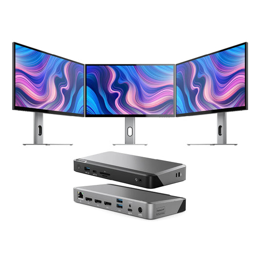 CLARITY 27” UHD 4K Monitor (Pack of 3) + DX3 Triple 4K Display Universal Docking Station – with 100W Power Delivery